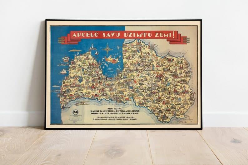 Vintage Map Print of Latvia| Wall Art Bedroom - MAIA HOMES