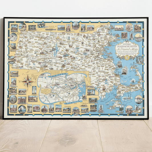 Vintage Massachusetts Old Map Poster Wall Print - MAIA HOMES