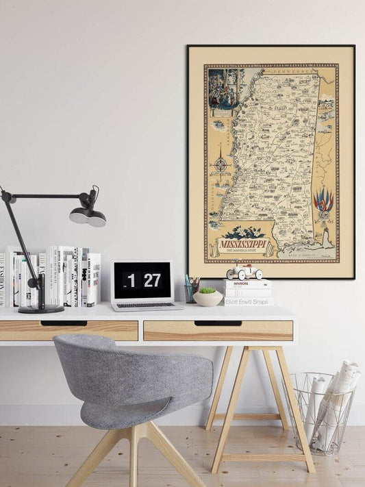 Vintage Mississippi Map Print| Mississippi Canvas Wall Art - MAIA HOMES