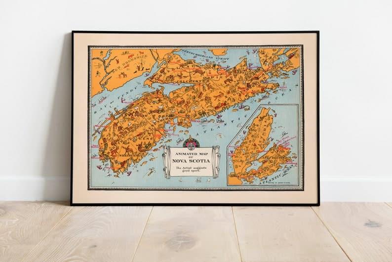 Vintage Nova Scotia Map Print| Nova Scotia Wall Art - MAIA HOMES