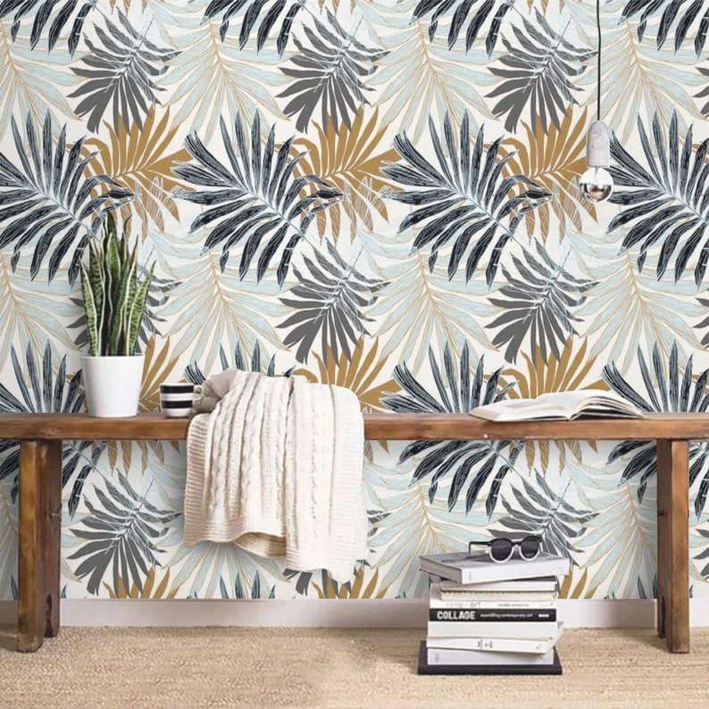 Vintage Oversized Ferns Tropical Leaves Wallpaper - MAIA HOMES