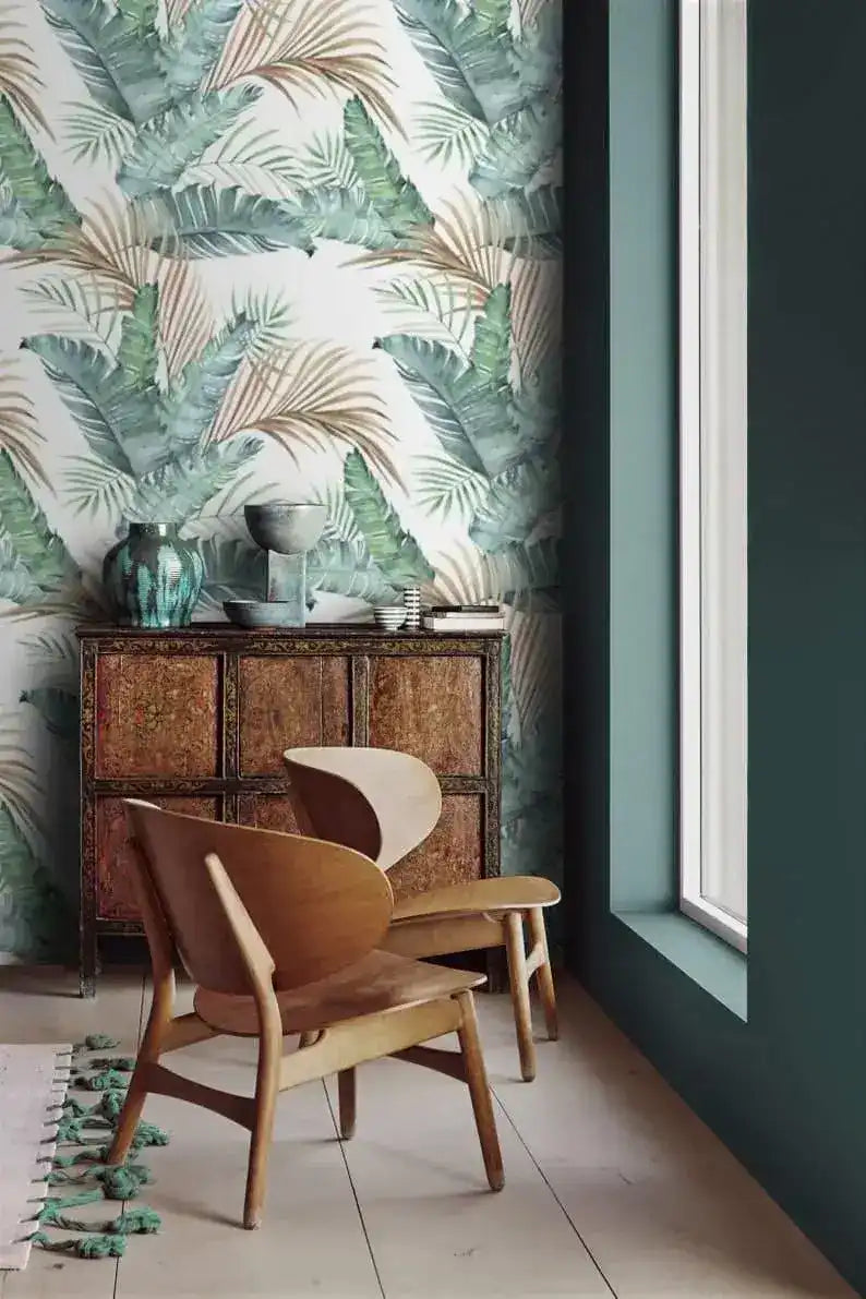 Vintage Oversized Palm Leaves Watercolor Wallpaper