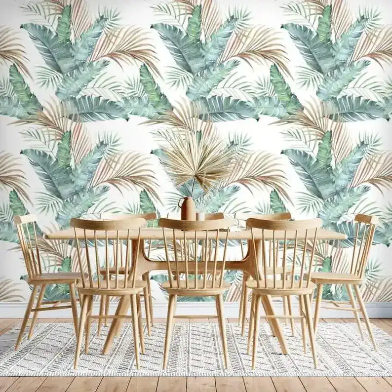 Vintage Oversized Palm Leaves Watercolor Wallpaper
