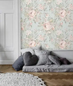 Vintage Pastel Pink and Gray Delicate Floral Wallpaper