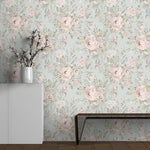 Vintage Pastel Pink and Gray Delicate Floral Wallpaper