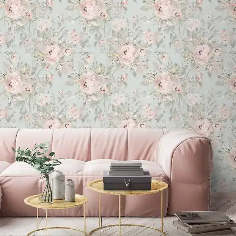 Vintage Pastel Pink and Gray Delicate Floral Wallpaper