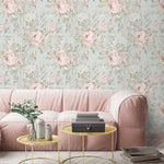Vintage Pastel Pink and Gray Delicate Floral Wallpaper