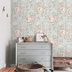 Vintage Pastel Pink and Gray Delicate Floral Wallpaper