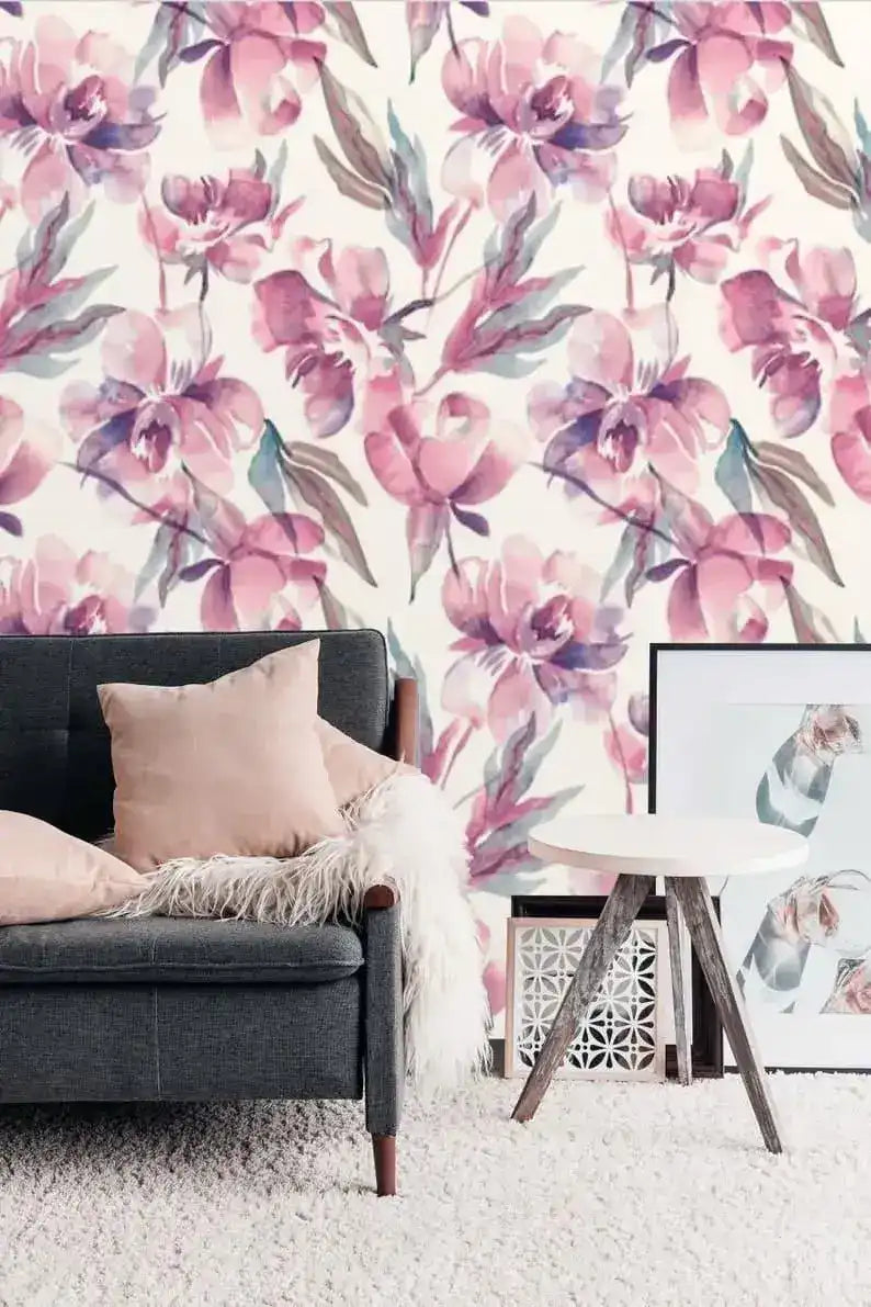 Vintage Pastel Pink Floral Watercolor Wallpaper