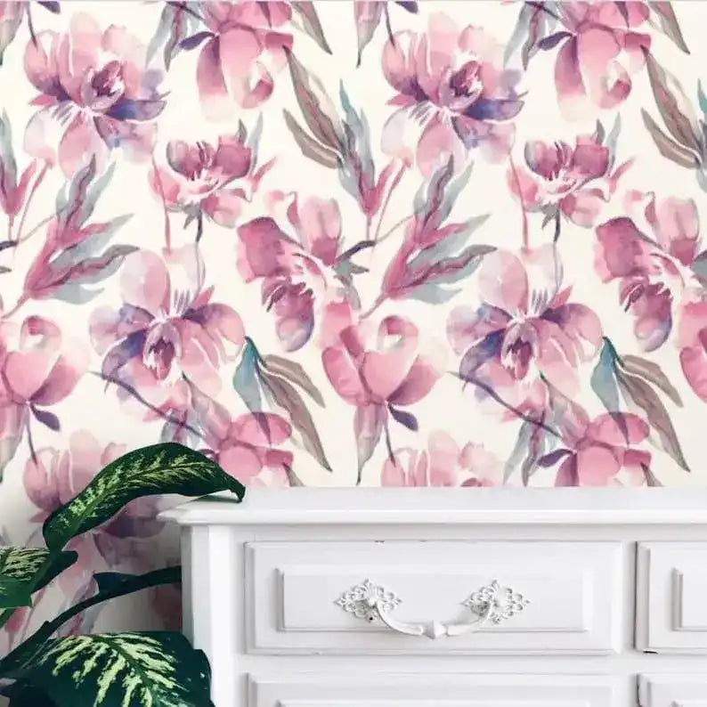 Vintage Pastel Pink Floral Watercolor Wallpaper