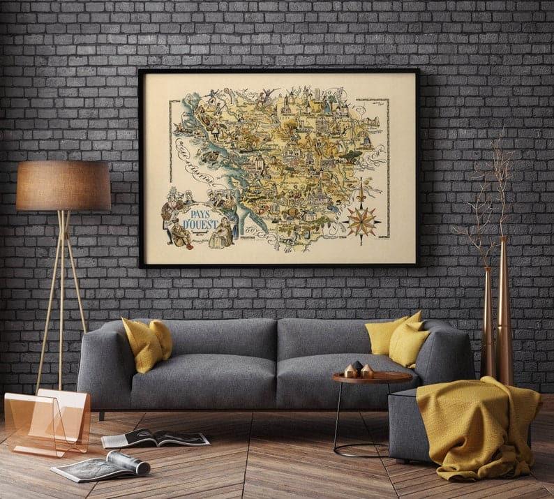 Vintage Pays D'ouest Map Print| Pays D'ouest Wall Art Print - MAIA HOMES