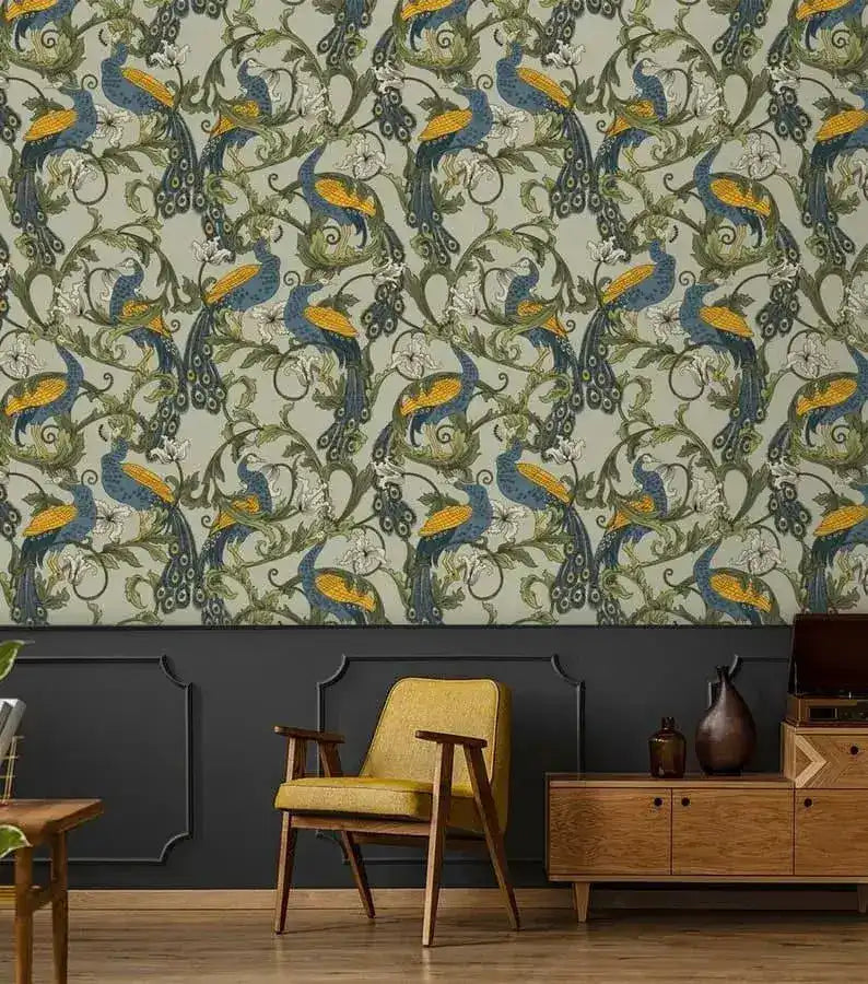 Vintage Peacocks and Botanical Wallpaper