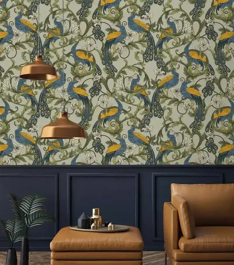Vintage Peacocks and Botanical Wallpaper
