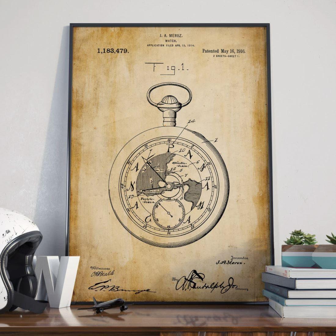 Vintage Pocket Watch Paten Poster Wall Print - MAIA HOMES