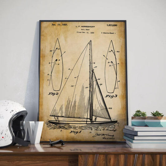 Vintage Sail Boat Patent Poster Wall Print - MAIA HOMES