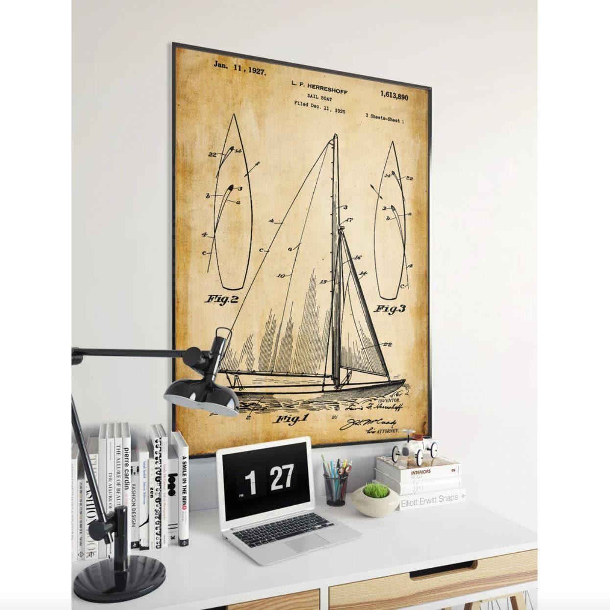 Vintage Sail Boat Patent Poster Wall Print - MAIA HOMES