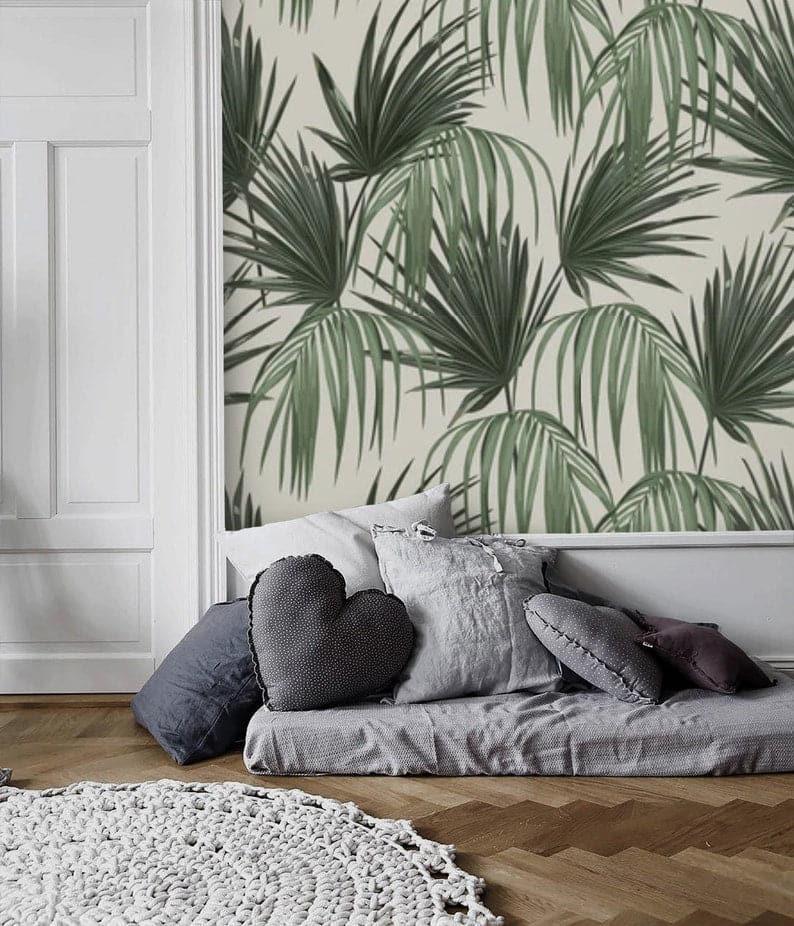 Vintage Tropical Green Palm Leaves Wallpaper - MAIA HOMES