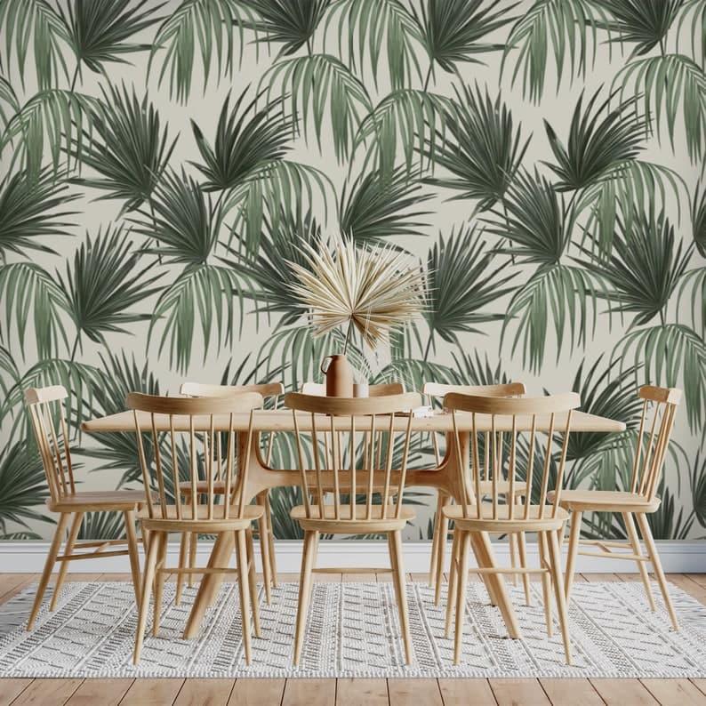 Vintage Tropical Green Palm Leaves Wallpaper - MAIA HOMES