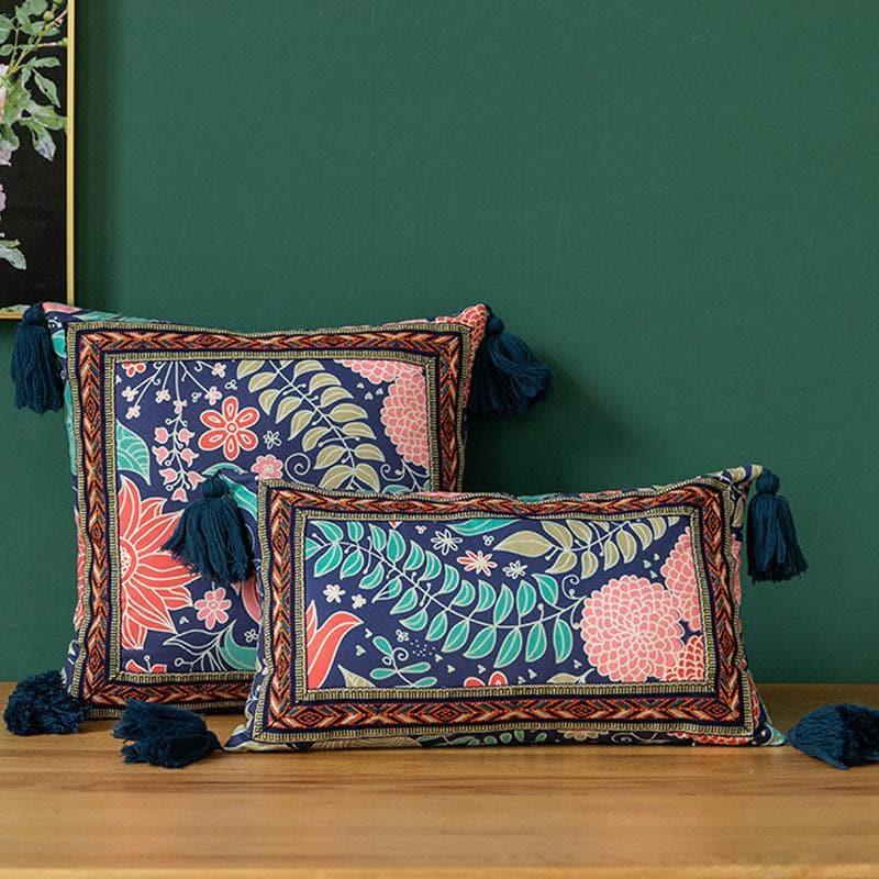 Vintage Velvet Floral Cushion Cover with Tassels - MAIA HOMES