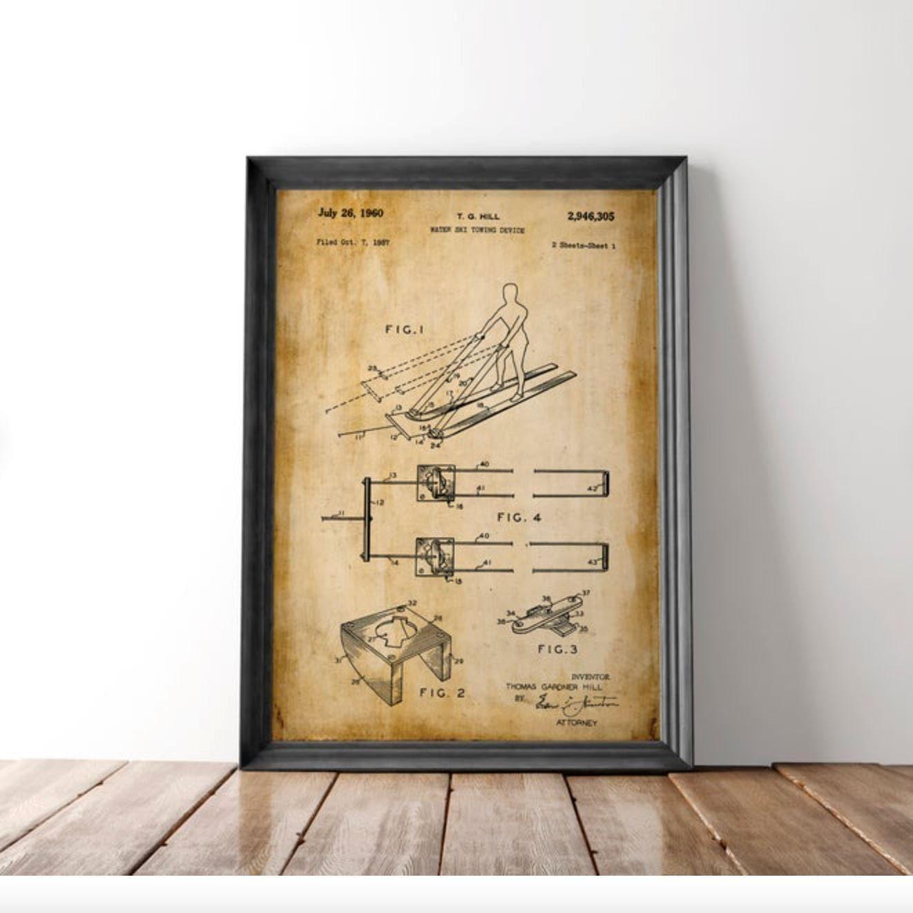 Vintage Water Ski Patent Wall Art Print - MAIA HOMES