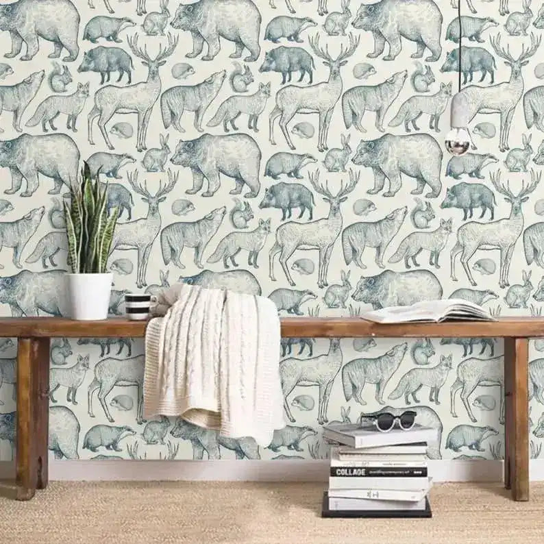 Vintage Wild Forest Life Blue Wallpaper