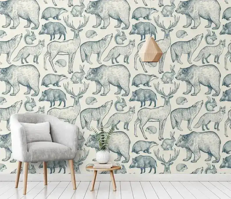 Vintage Wild Forest Life Blue Wallpaper