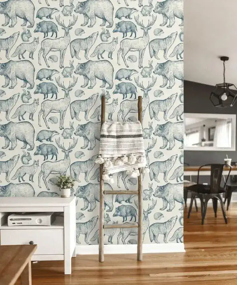 Vintage Wild Forest Life Blue Wallpaper