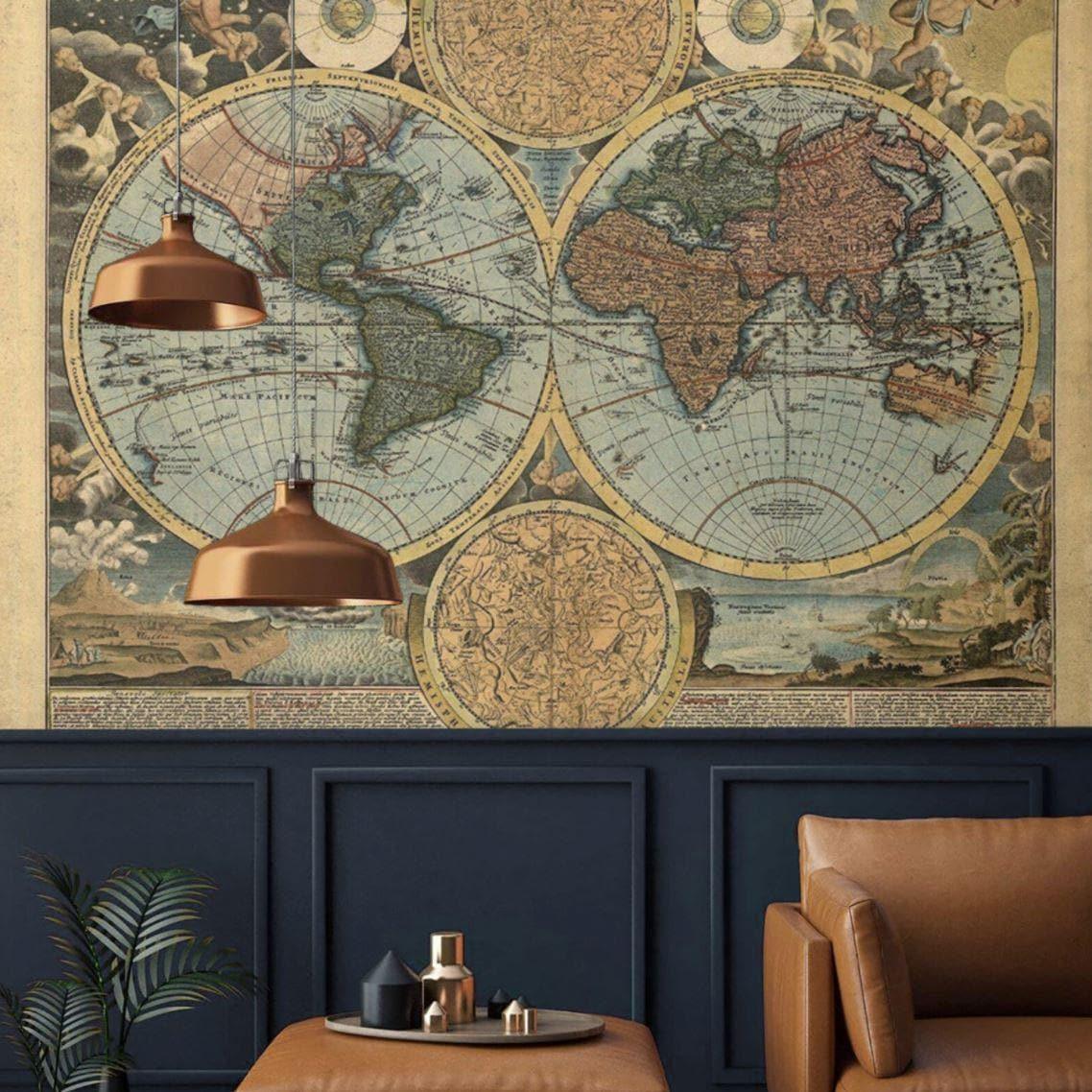 Vintage World Map Wallpaper Mural - MAIA HOMES