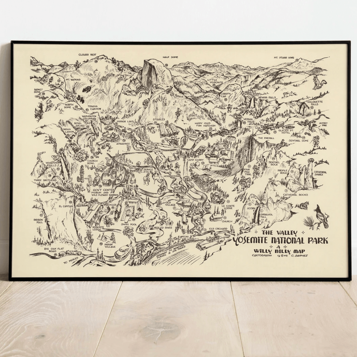 Vintage Yosemite National Park Animated Map Poster Print - MAIA HOMES