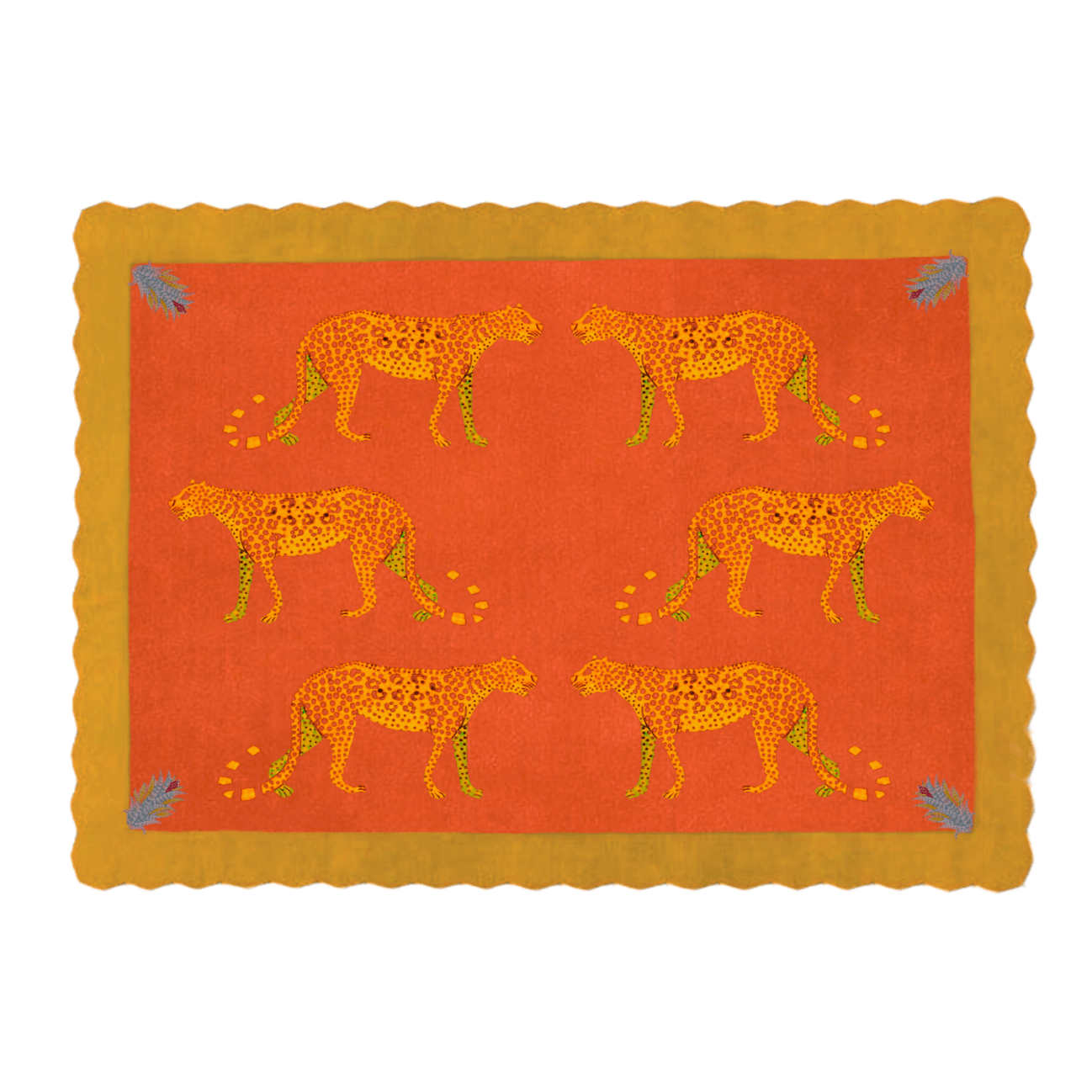 Wandering Leopards in the Desert Scalloped Hand-Tufted Wool Rug - MAIA HOMES