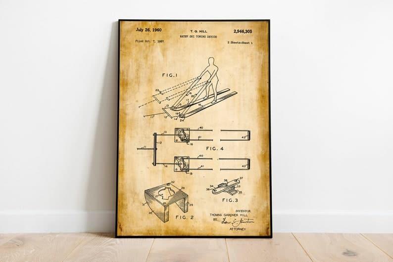 Water Ski Patent Print| Framed Art Print