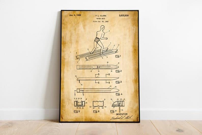 Water Ski Patent Print| Framed Art Print