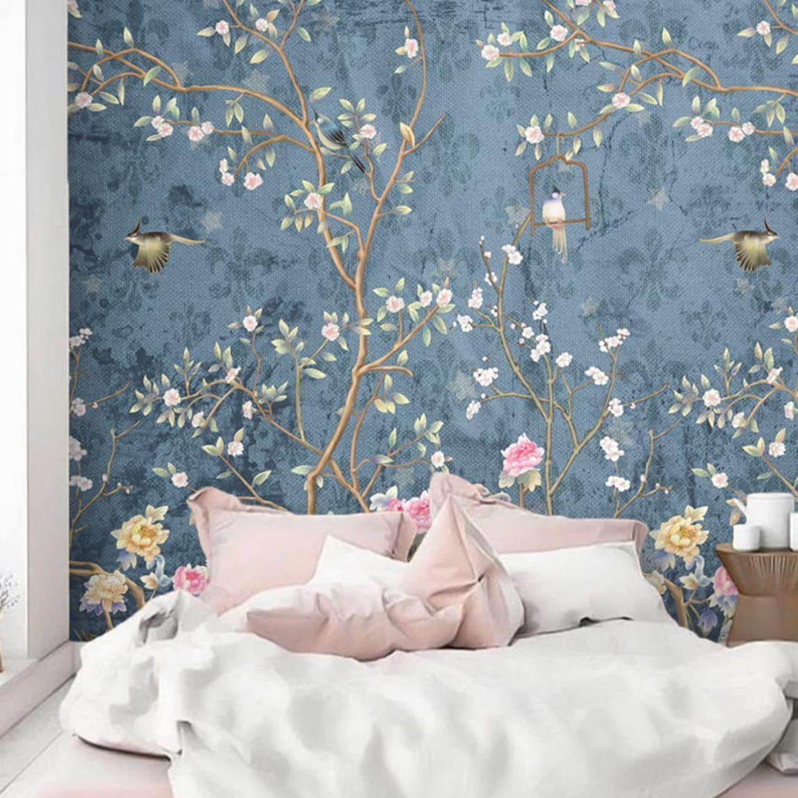 Watercolor Blue Chinoiserie Wallpaper - MAIA HOMES