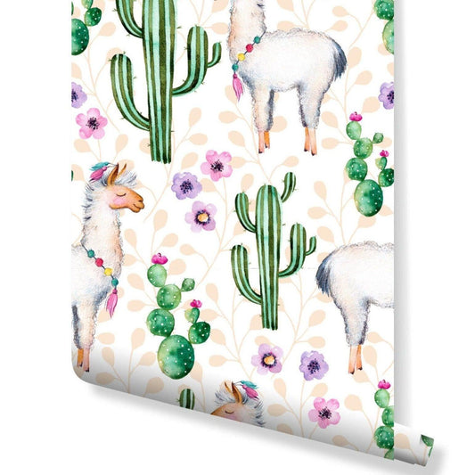 Watercolor Cactus Llamas Wallpaper - MAIA HOMES