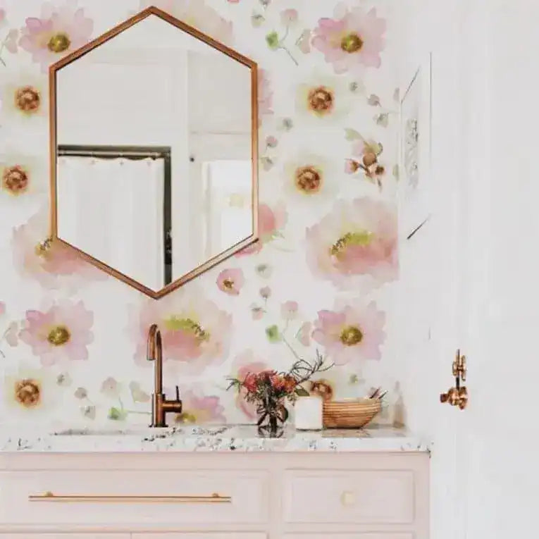 Watercolor Delicate Flowers Wallpaper 34" W x 118" H
