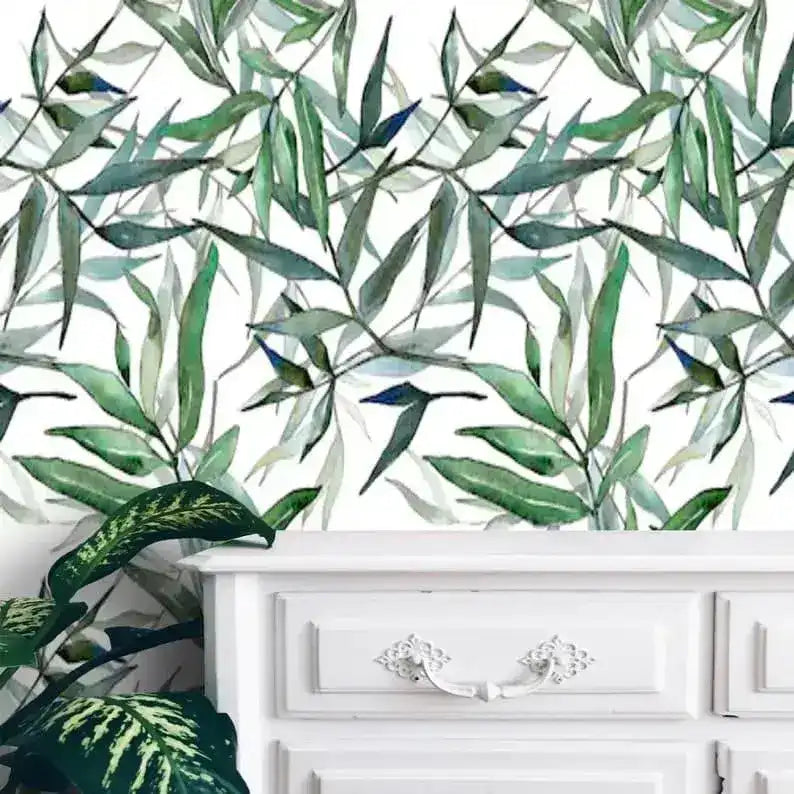 Watercolor Green Bamboo Leaves Botanical Wallpaper
