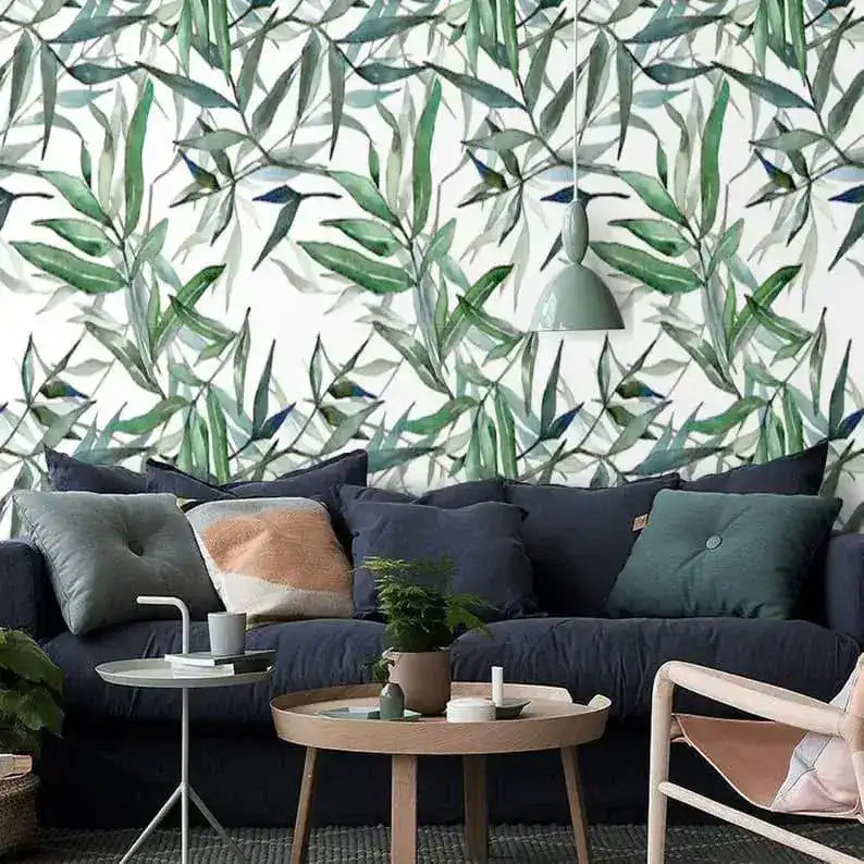 Watercolor Green Bamboo Leaves Botanical Wallpaper