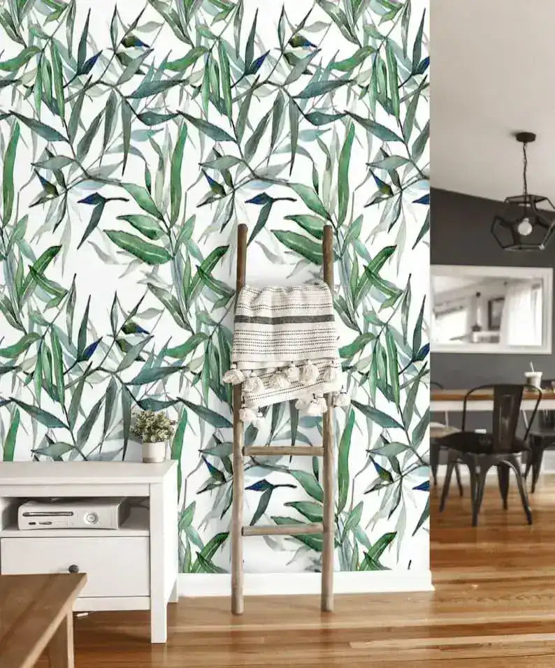 Watercolor Green Bamboo Leaves Botanical Wallpaper