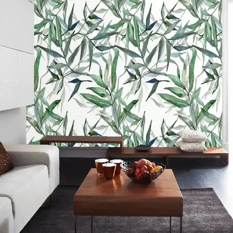 Watercolor Green Bamboo Leaves Botanical Wallpaper