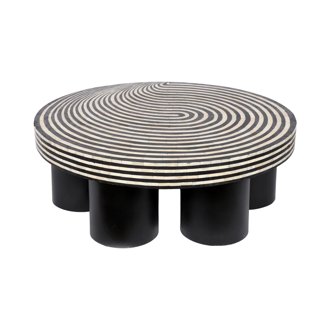 Wave Inspired Bone Inlay Round Coffee Table - MAIA HOMES