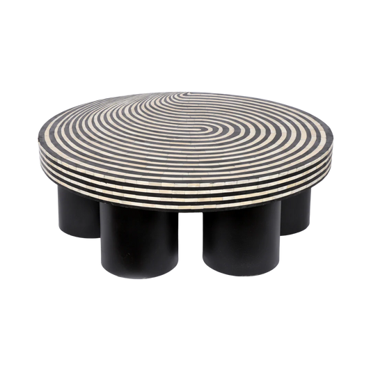 Wave Inspired Bone Inlay Round Coffee Table - MAIA HOMES
