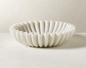 Wavy White Marble Decorative Fruit Bowl - MAIA HOMES