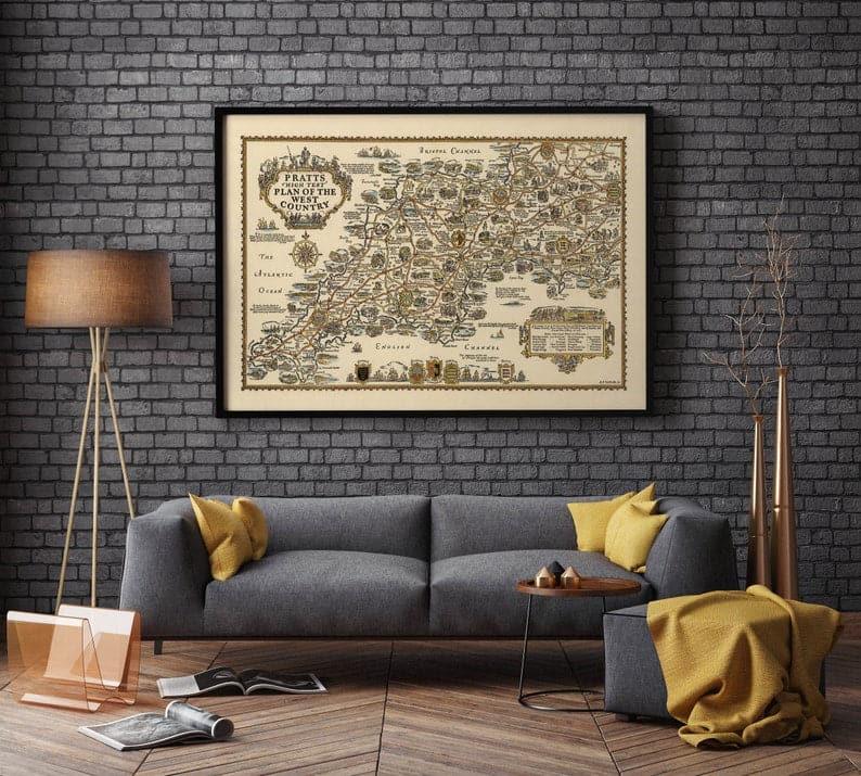 West Country Map Poster| England Old Maps Wall Art