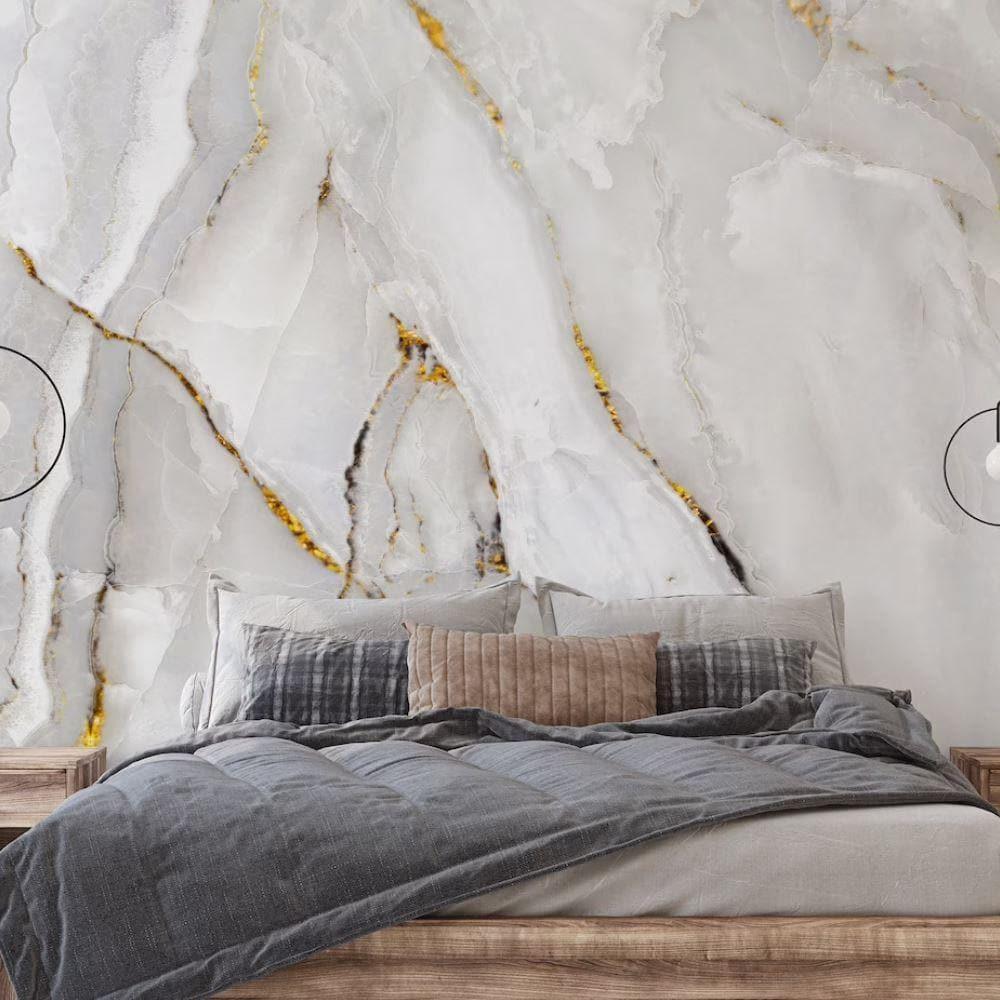 White Abstract Marble Alcohol Ink Wall Mural - MAIA HOMES