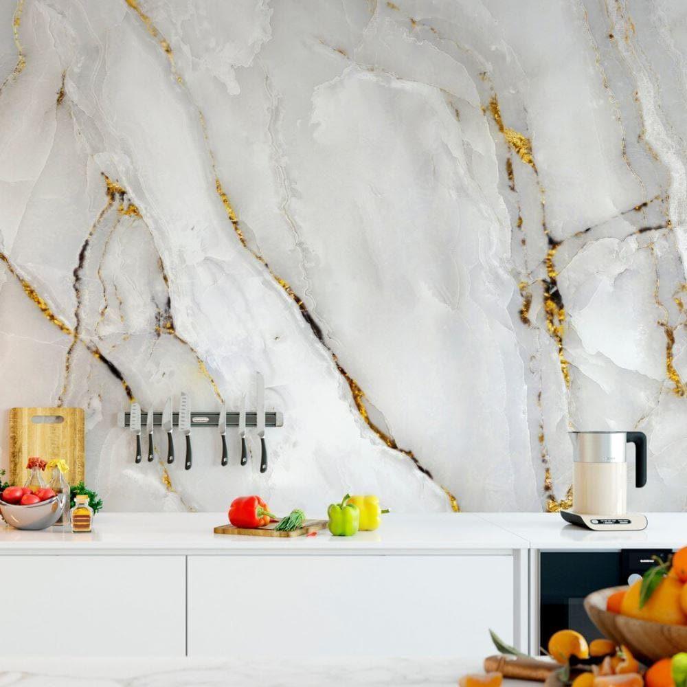 White Abstract Marble Alcohol Ink Wall Mural - MAIA HOMES