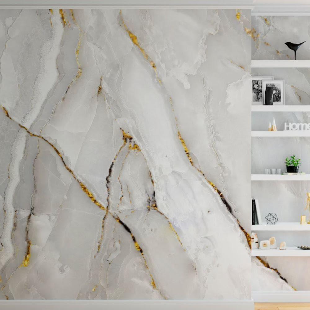 White Abstract Marble Alcohol Ink Wall Mural