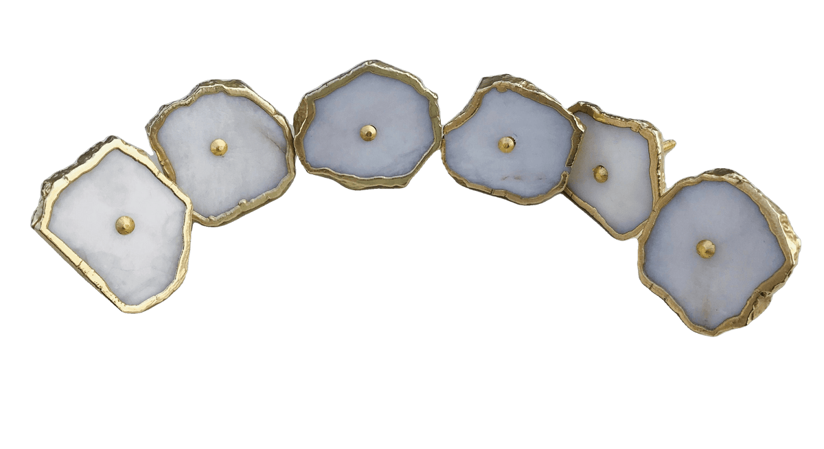 White Agate Cabinet Door Pull Handle - Set of 6