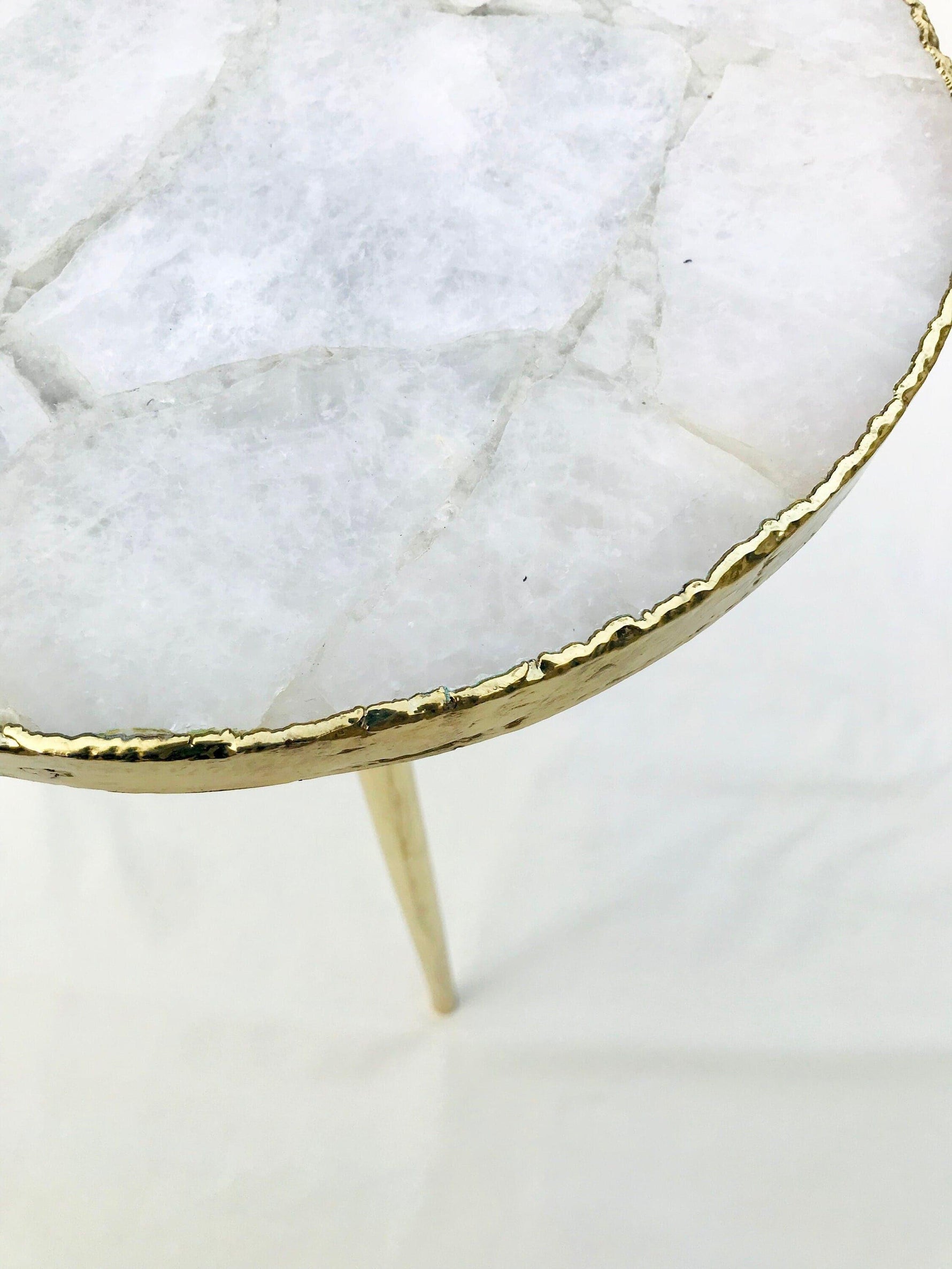 White Agate Round Edge Side Table