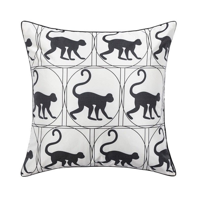 White and Black Circle Monkey Cushion Cover