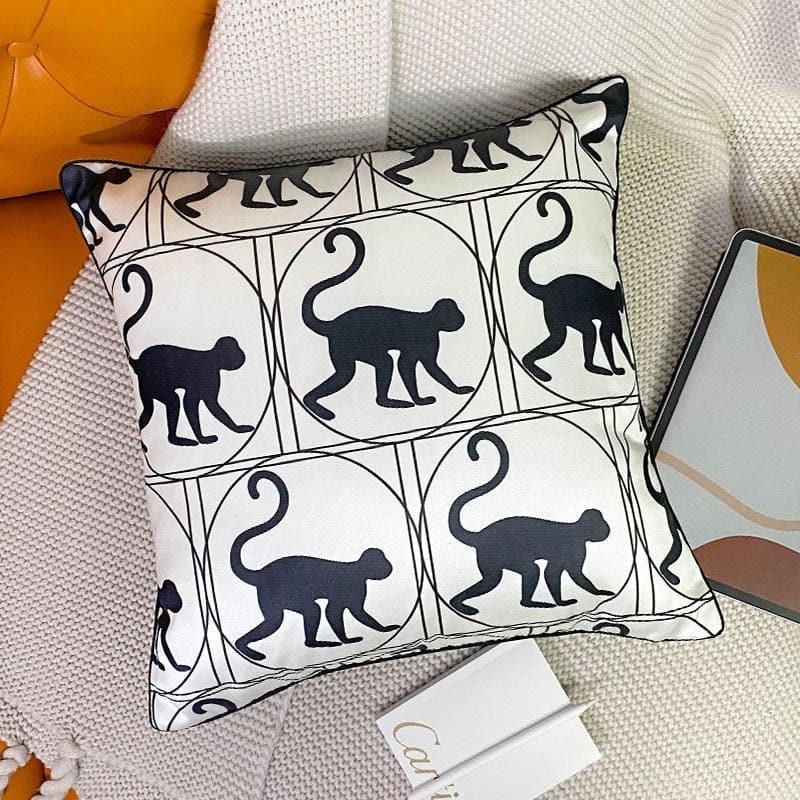 White and Black Circle Monkey Cushion Cover